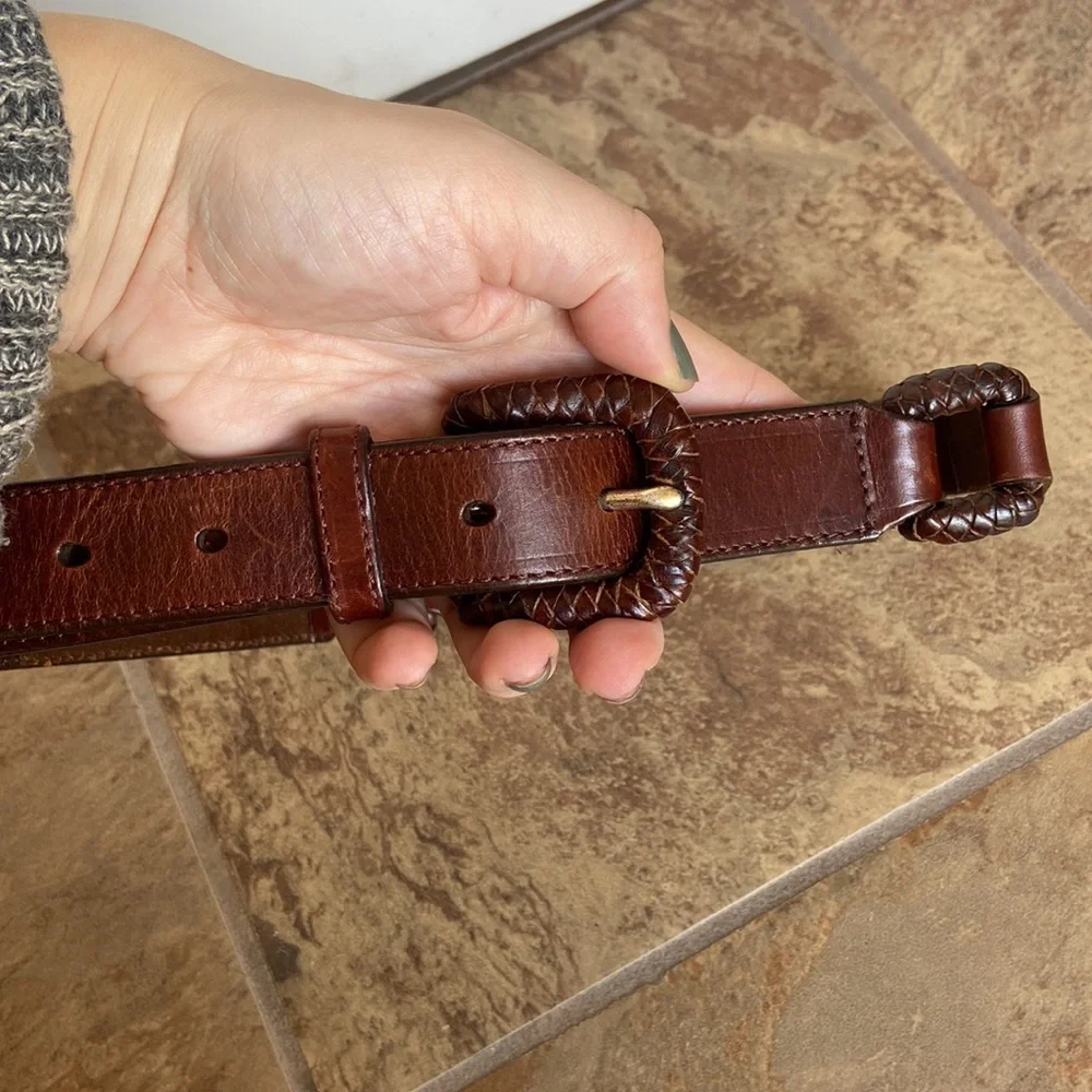 Fossil Genuine Leather Belt Brown Multi Link Woven Vintage